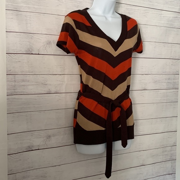 Vintage Striped V-Neck Capped Sleeve Sweater - Picture 4 of 8